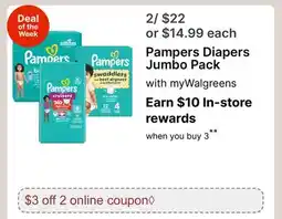 Walgreens Pampers Diapers Jumbo Pack offer