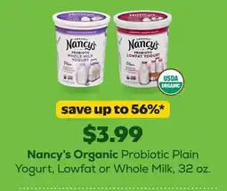 Grocery Outlet Nancy's Organic Probiotic Plain Yogurt, Lowfat or Whole Milk offer