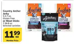 Albertsons Country Archer Jerky or Meat Sticks 5.7-7 oz. Gluten Free or Meat Sticks 7.36-8 oz offer