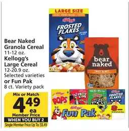 Albertsons Bear Naked Granola Cereal 11-12 oz. Kellogg's Large Cereal 12-20.9 oz offer