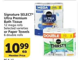 Albertsons Signature SELECT Ultra Premium Bath Tissue 12 mega rolls or Paper Towels 6 double rolls offer