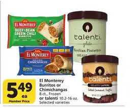 Albertsons El Monterey Burritos or Chimichangas 8 ct., Frozen or talenti 10.2-16 oz offer