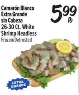 El Super Camarón Blanco Extra Grande sin Cabeza 26-30 Ct. White Shrimp Headless offer