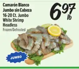 El Super Camarón Blanco Jumbo sin Cabeza 16-20 Ct. Jumbo White Shrimp Headless offer