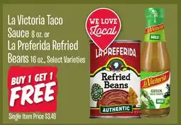 Jewel-Osco La Victoria Taco Sauce 8 oz. or La Preferida Refried Beans 16 oz offer