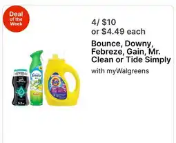 Walgreens Bounce, Downy, Febreze, Gain, Mr. Clean or Tide Simply offer