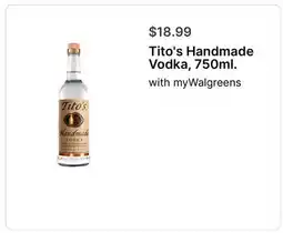 Walgreens Tito's Handmade Vodka, 750ml offer
