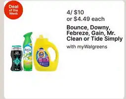 Walgreens Bounce, Downy, Febreze, Gain, Mr. Clean or Tide Simply offer
