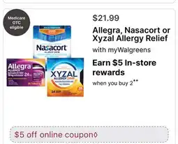 Walgreens Allegra, Nasacort or Xyzal Allergy Relief offer
