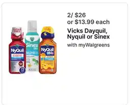 Walgreens Vicks Dayquil, Nyquil or Sinex offer