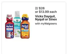 Walgreens Vicks Dayquil, Nyquil or Sinex offer
