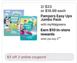 Walgreens Pampers Easy Ups Jumbo Pack offer