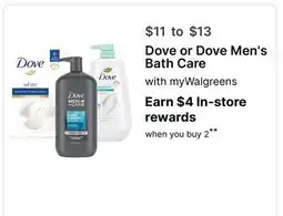 Walgreens Dove or Dove Men's Bath Care offer