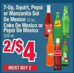 Jewel-Osco 7-Up, Squirt, Pepsi or Manzanita Sol De Mexico 12 oz., Coke De Mexico or Pepsi De Mexico 335 ml offer