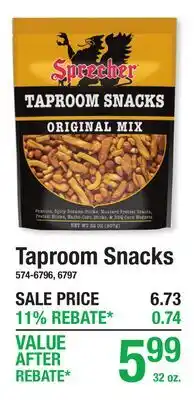 Menards Taproom Snacks offer