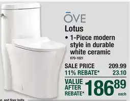 Menards OVE Lotus Tall Elongated Toilet offer