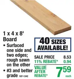 Menards 1 x 4 x 8' Board Western Red Cedar offer