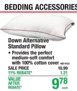 Menards Down Alternative Standard Pillow BEDDING ACCESSORIES offer