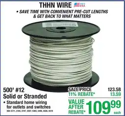 Menards 500' #12 Solid or Stranded Thhn Wire offer