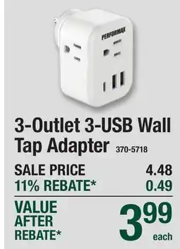 Menards 3-Outlet 3-USB Wall Tap Adapter offer