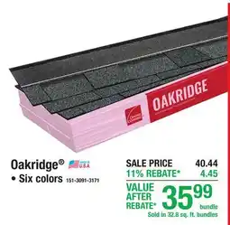 Menards Owen's Corning Oakridge Shingles offer
