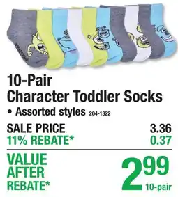 Menards 10-Pair Character Toddler Socks offer