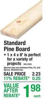 Menards Standard Pine Board offer