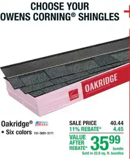 Menards Owens Corning Oakridge shingles offer