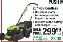 Menards Greenworks 20" 40V Cordless Push Mower offer