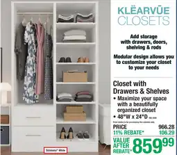 Menards Klearvue closets closet with drawers & shelves offer