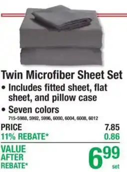 Menards Twin Microfiber Sheet Set offer