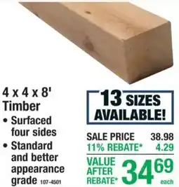 Menards 4 x 4 x 8' timber offer