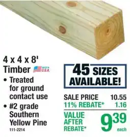 Menards 4 x 4 x 8' timber offer