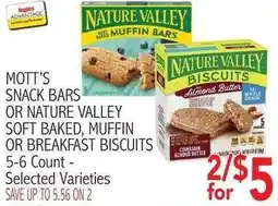 Ingles Markets Mott's snack bars or Nature Valley soft baked, muffin or breakfast biscuits offer