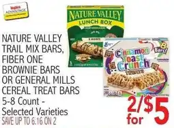 Ingles Markets Nature valley trail mix bars, fiber one brownie bars or general mills cereal treat bars offer