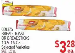 Ingles Markets Cole's bread, toast or breadsticks offer