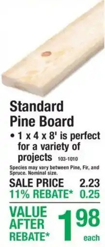 Menards Standard Pine Board offer