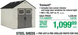 Menards Tremont steel shed offer