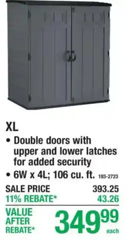Menards XL Double doors with upper and lower latches for added security offer