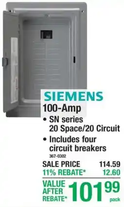 Menards Siemens 100-Amp offer