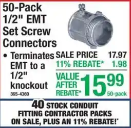 Menards 40 stock conduit fitting contractor packs offer