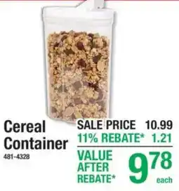 Menards Cereal Container offer
