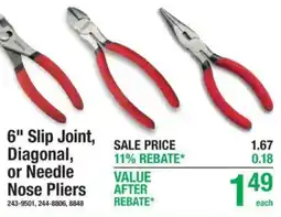 Menards 6" Slip Joint, Diagonal, or Needle Nose Pliers offer