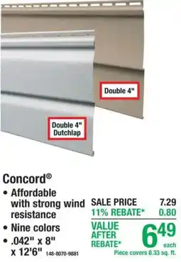 Menards Concord double 4" dutchlap offer