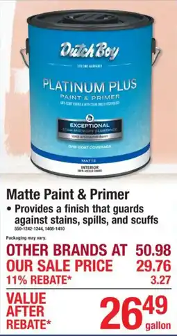 Menards Dutch Boy matte paint & primer offer