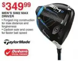 Dunham's Sports TaylorMade men's sim2 max driver offer