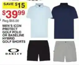 Dunham's Sports Oakley Men's Icon Protect Golf Polo or Baseline Hybrid Golf Shorts offer