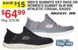 Dunham's Sports Skechers men's summits key pace or women's summit slip-ins athletic casual shoes offer