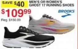 Dunham's Sports Brooks men's or women's ghost 17 running shoes offer