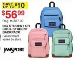 Dunham's Sports Jansport big student or cool student backpack offer